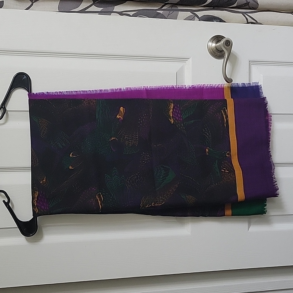 NWT Vintage 100% Wool Linda Allard Ellen Tracy Saks 5th Avenue Duck Print Scarf - Picture 1 of 6